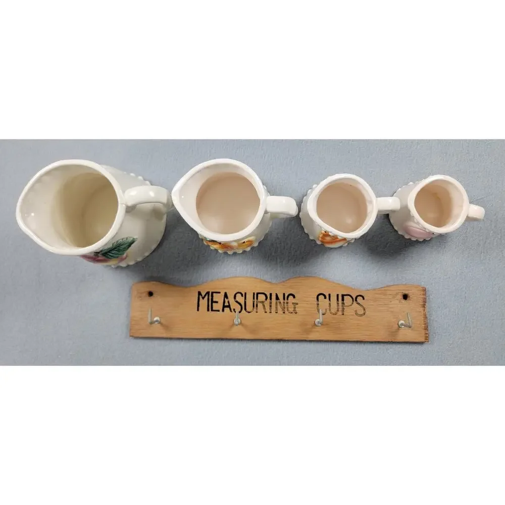 Vintage Japan Ceramic Fruit Measuring Cups Wall Rack Farmhouse Decor